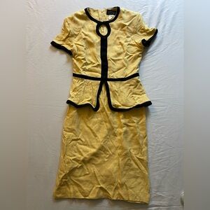 Vintage Spenser Jeremy Yellow Peplum Dress with Black Accents